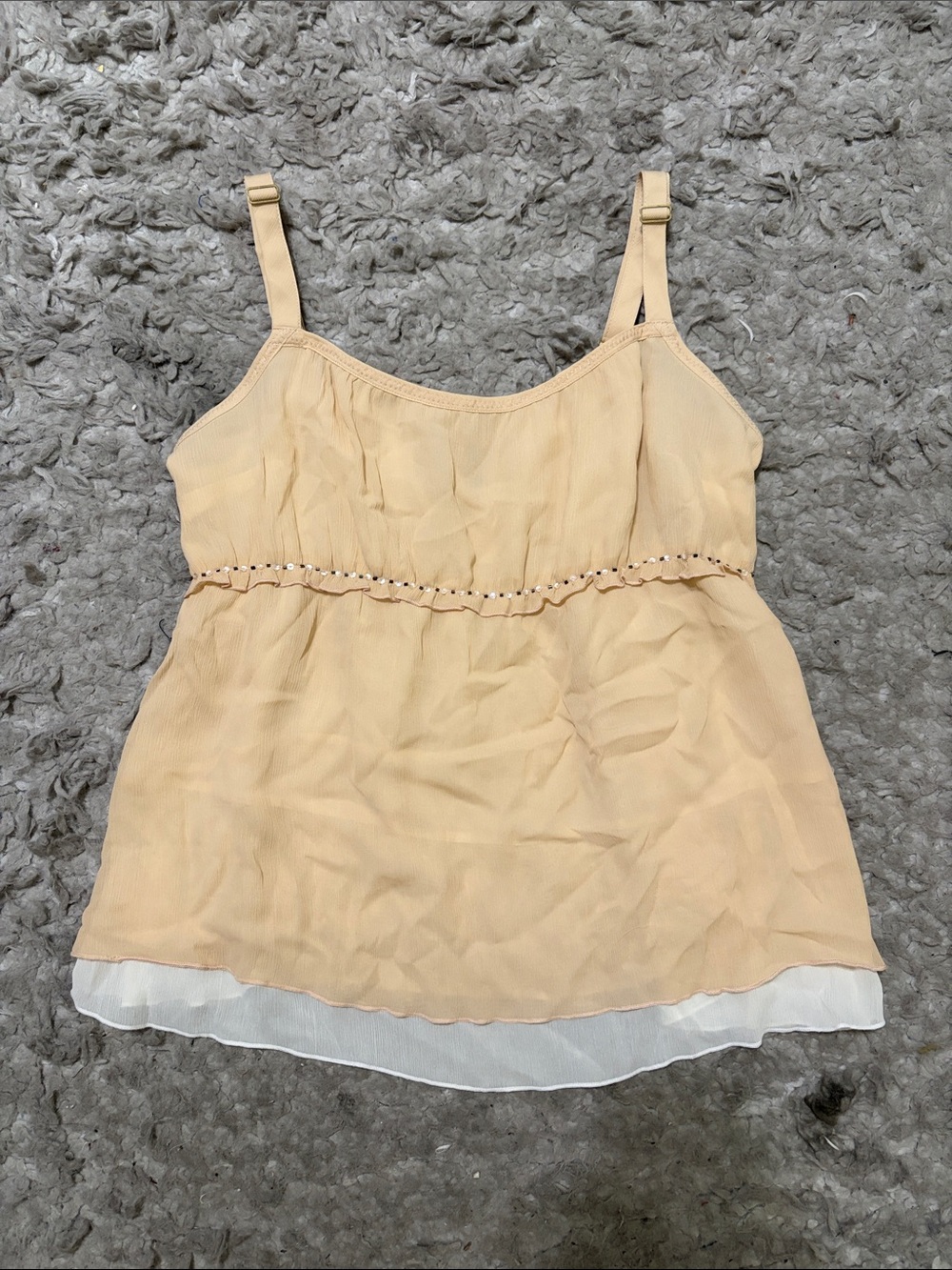 Lightweight Tan Layered Camisole Tank with Contrast Hem